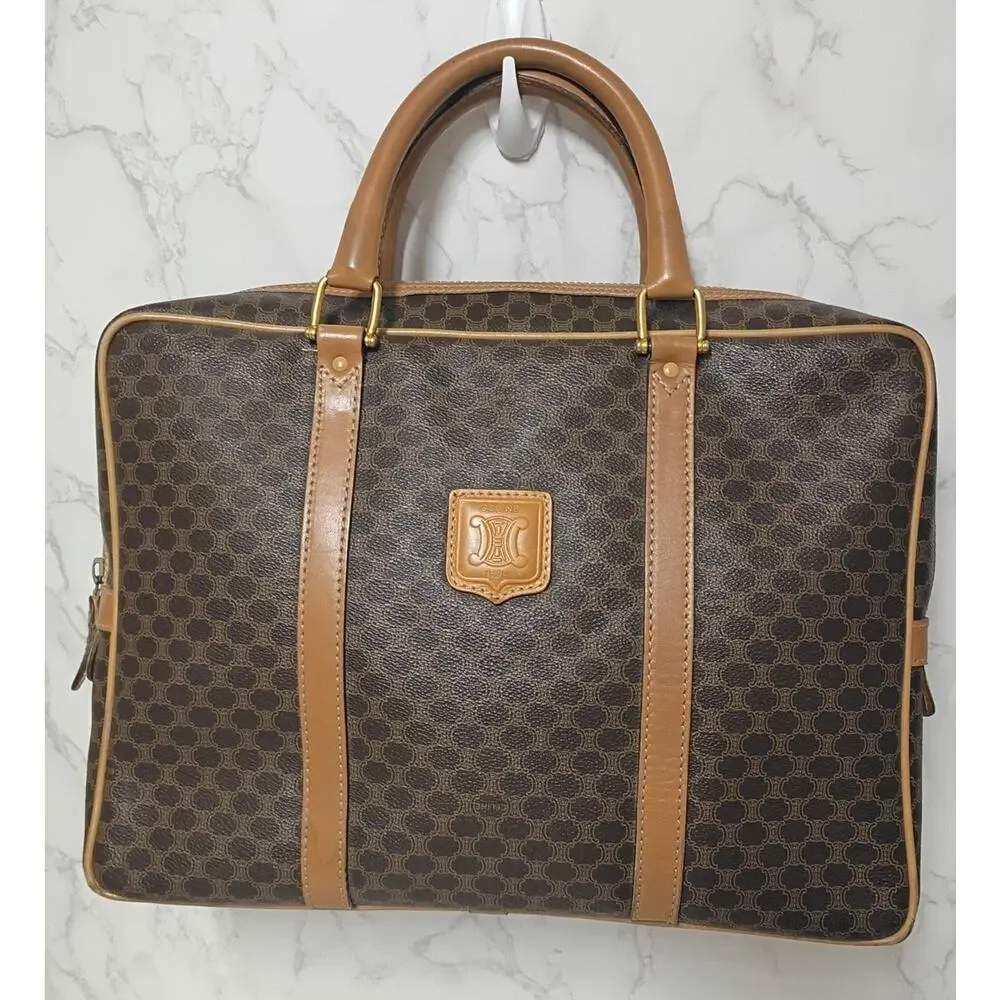 CELINE Vintage Macadam Pattern Triomphe Bag/Briefcase - EUC